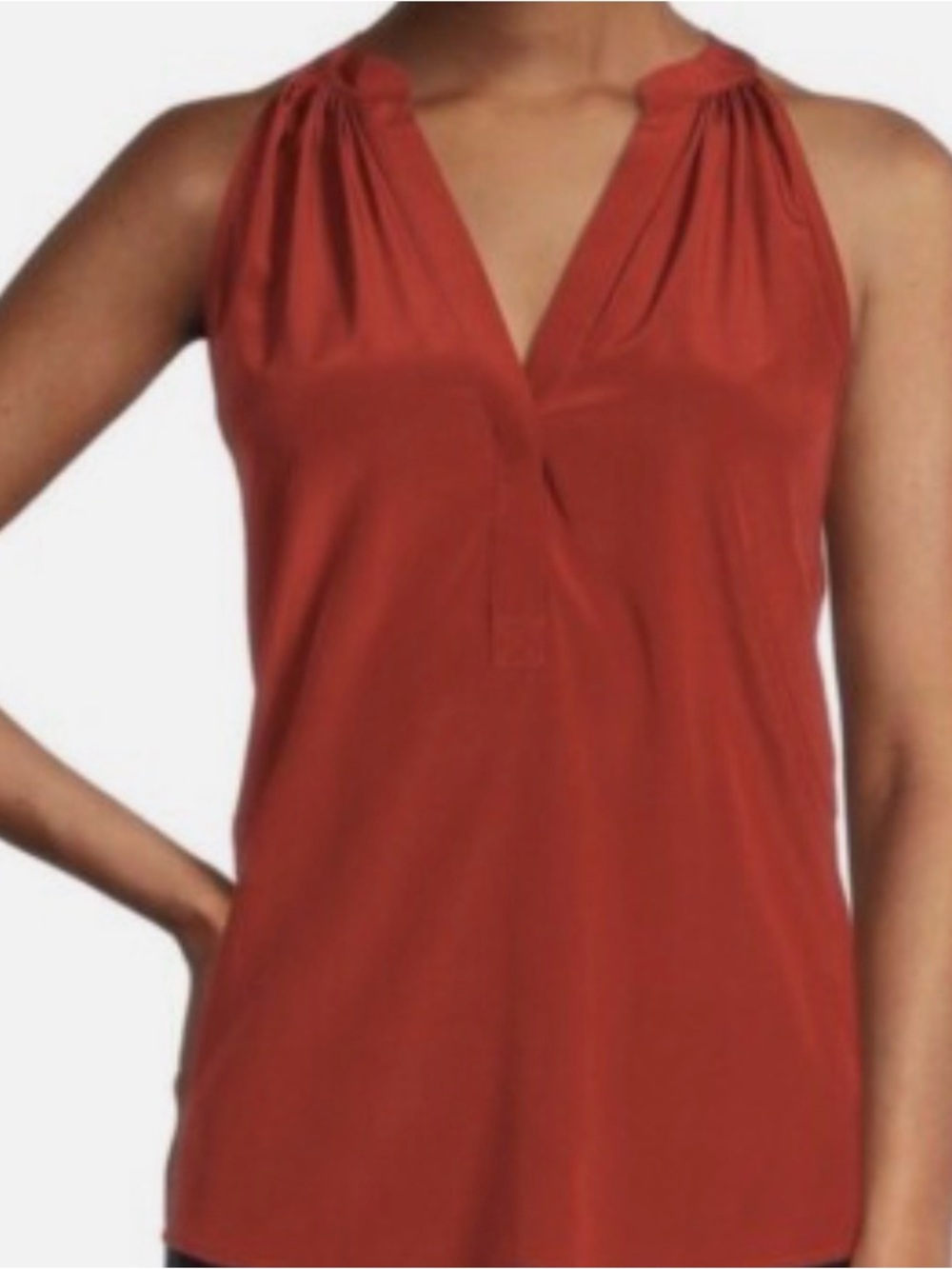 ANTONIO MELANI Sleeveless V-Neck Silk Camisole in Rust